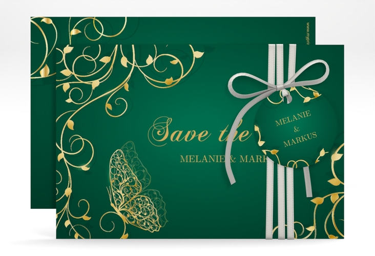 Save the Date-Karte Eternity A6 Karte quer gruen gold
