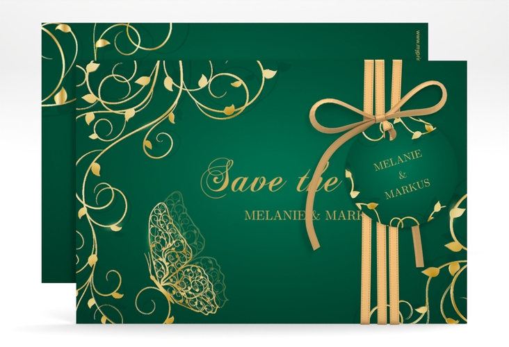 Save the Date-Karte Eternity A6 Karte quer gruen gold