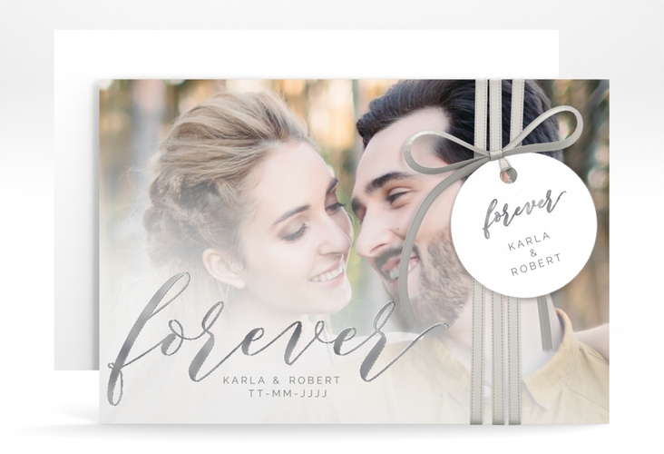 Save the Date-Karte Promise A6 Karte quer weiss silber