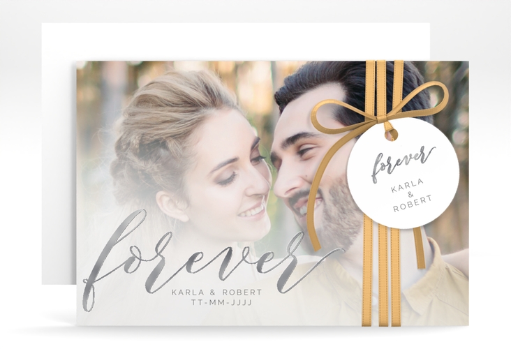 Save the Date-Karte Promise A6 Karte quer weiss silber