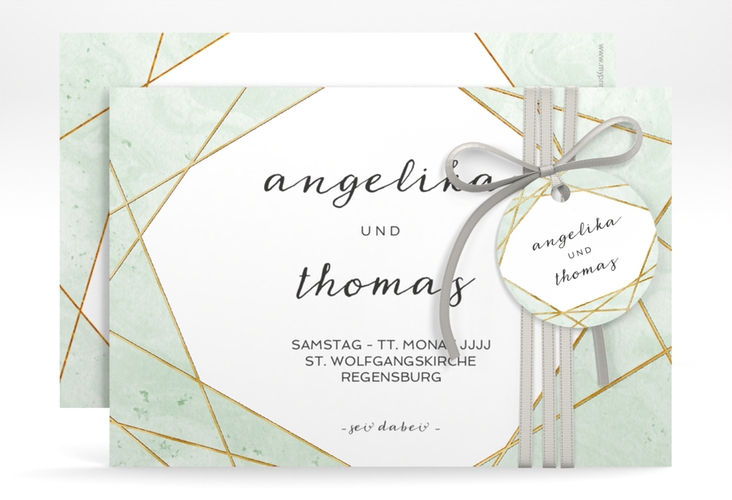 Save the Date-Karte Asymmetry A6 Karte quer gruen gold