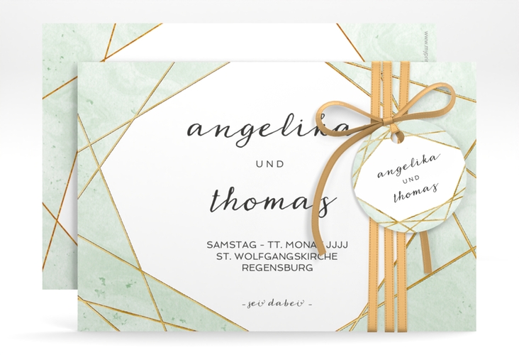 Save the Date-Karte Asymmetry A6 Karte quer gruen gold