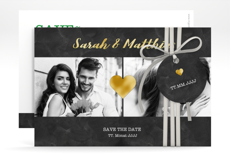 Save the Date-Karte Sparkly A6 Karte quer gruen gold