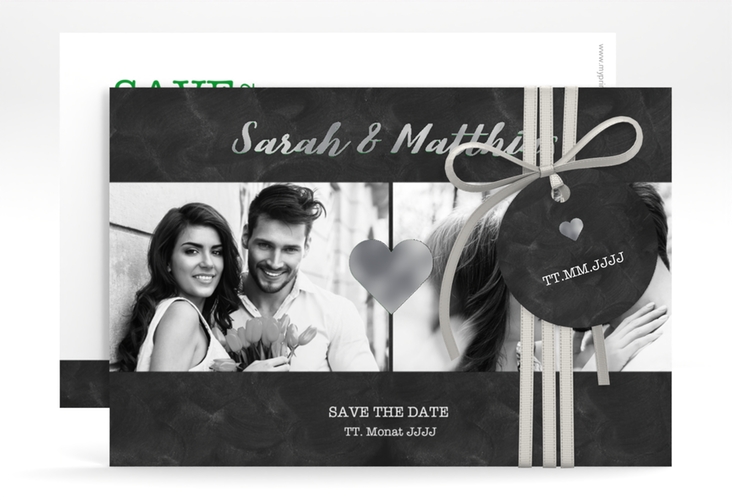 Save the Date-Karte Sparkly A6 Karte quer gruen silber