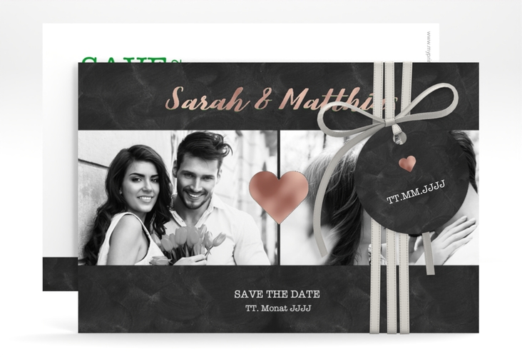 Save the Date-Karte Sparkly A6 Karte quer gruen rosegold