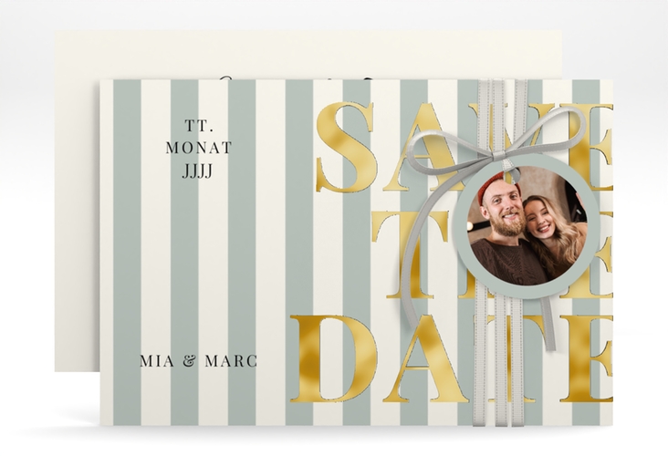 Save the Date-Karte Streifen A6 Karte quer gruen gold
