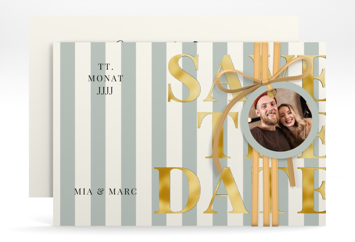 Save the Date-Karte Streifen A6 Karte quer gruen gold