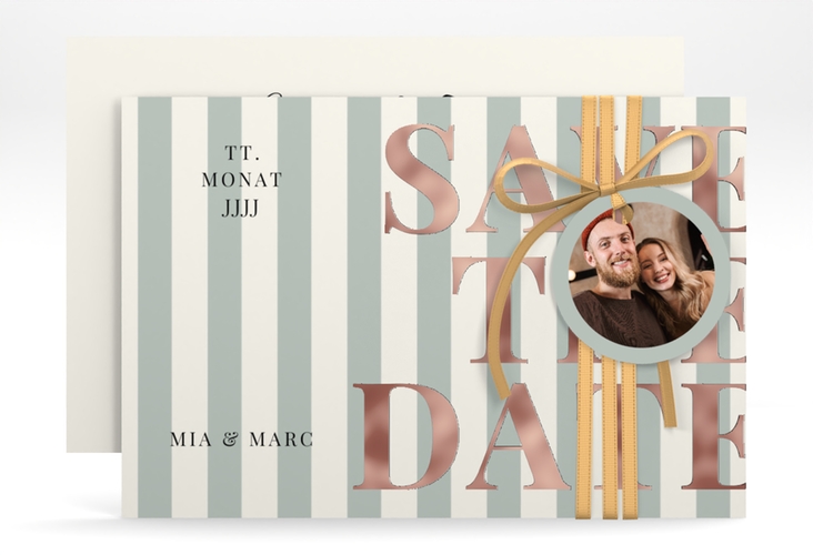 Save the Date-Karte Streifen A6 Karte quer gruen rosegold