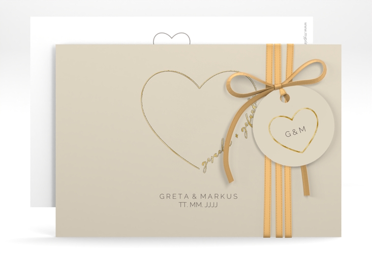 Save the Date-Karte Lebenstraum A6 Karte quer beige gold