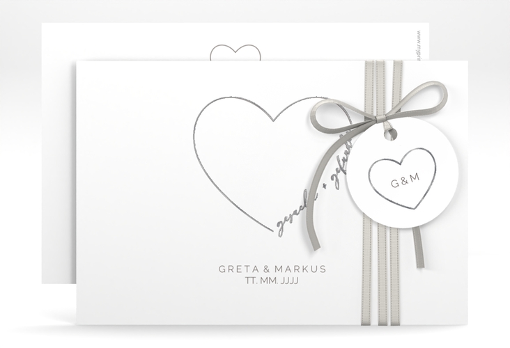 Save the Date-Karte Lebenstraum A6 Karte quer weiss silber