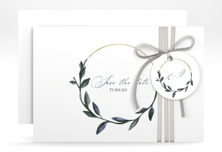 Save the Date-Karte Botanica A6 Karte quer weiss gold