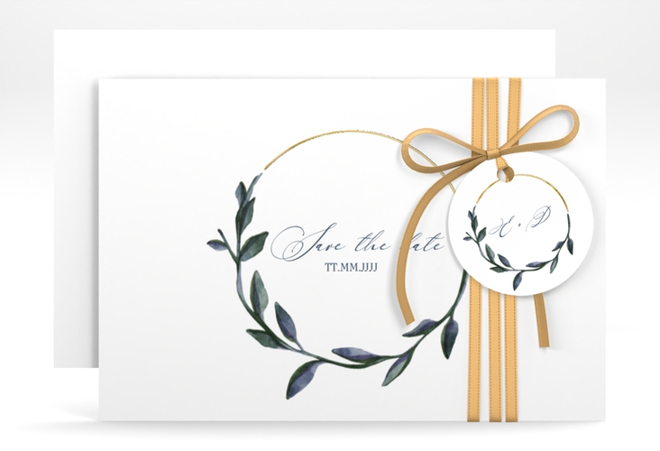 Save the Date-Karte Botanica A6 Karte quer weiss gold