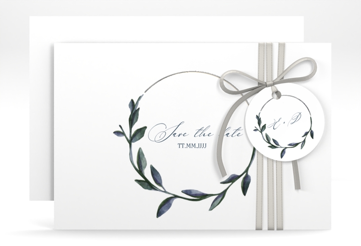 Save the Date-Karte Botanica A6 Karte quer weiss silber