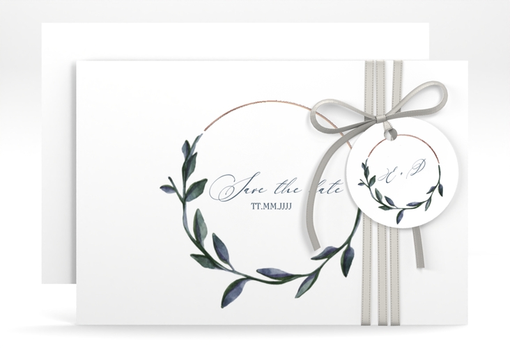Save the Date-Karte Botanica A6 Karte quer weiss rosegold
