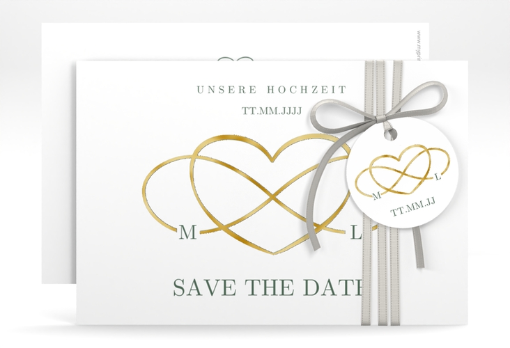 Save the Date-Karte Infinity A6 Karte quer gruen gold