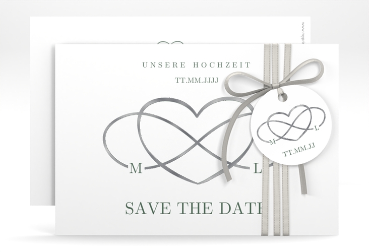 Save the Date-Karte Infinity A6 Karte quer gruen silber