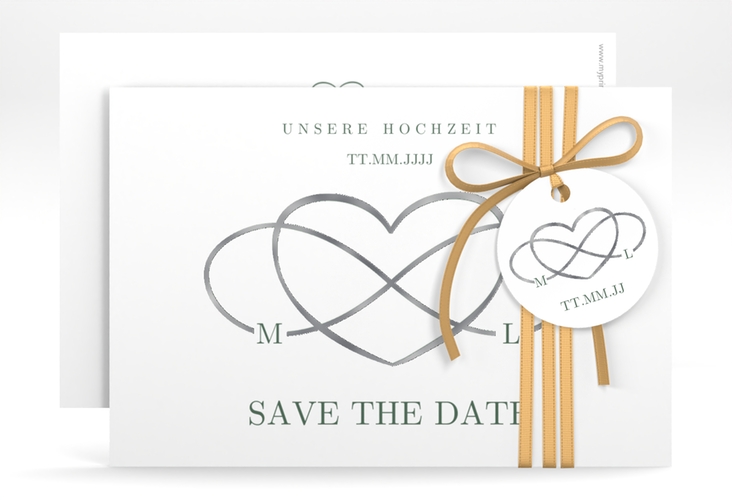 Save the Date-Karte Infinity A6 Karte quer gruen silber