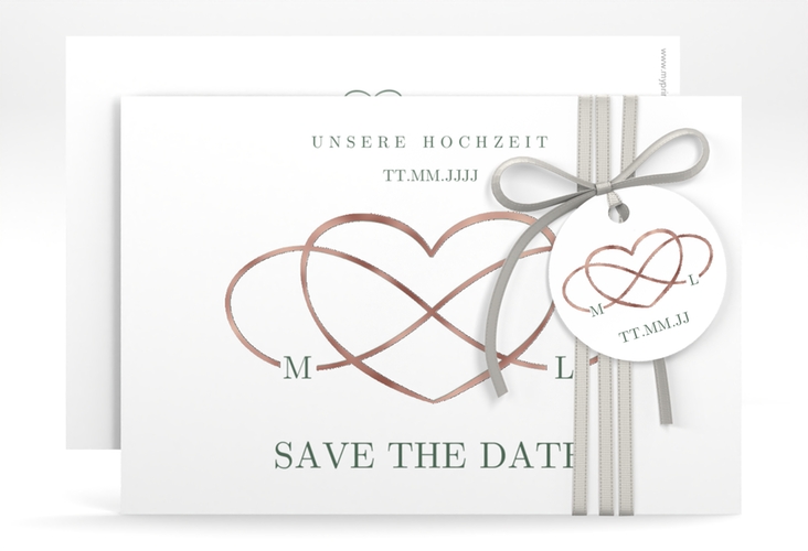 Save the Date-Karte Infinity A6 Karte quer gruen rosegold