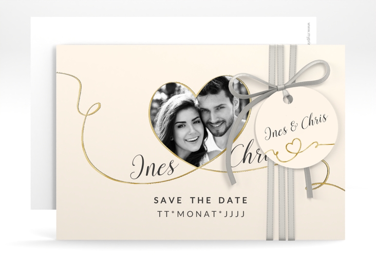 Save the Date-Karte Hochzeit Dolce A6 Karte quer beige gold