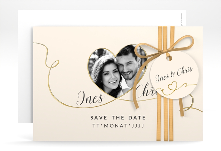 Save the Date-Karte Hochzeit Dolce A6 Karte quer beige gold