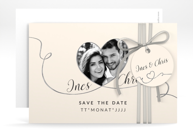 Save the Date-Karte Hochzeit Dolce A6 Karte quer beige silber