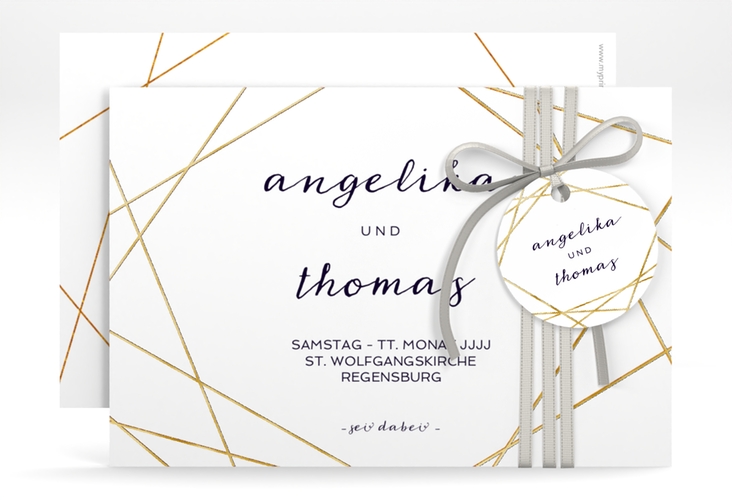Save the Date-Karte Asymmetry A6 Karte quer weiss gold