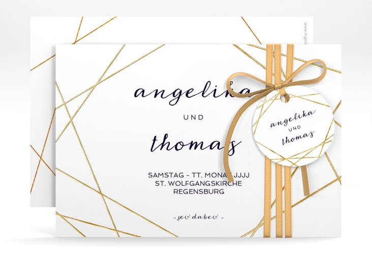 Save the Date-Karte Asymmetry A6 Karte quer weiss gold