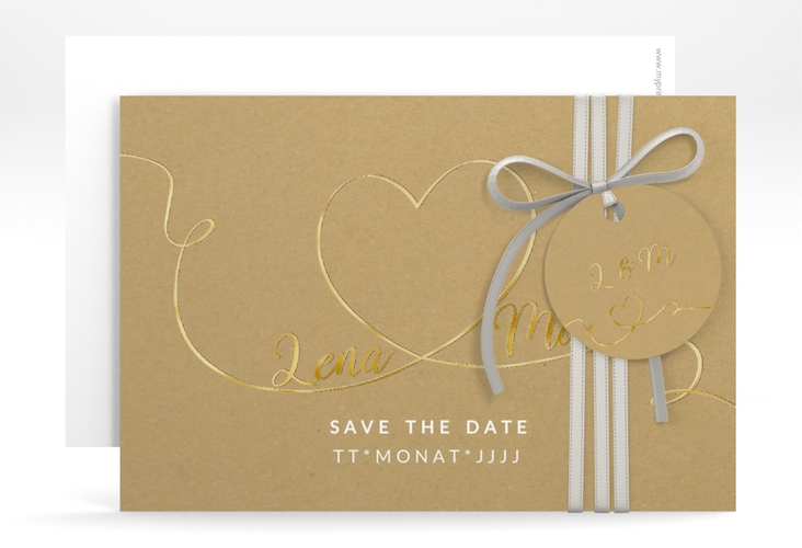 Save the Date-Karte Herzensbund A6 Karte quer weiss gold
