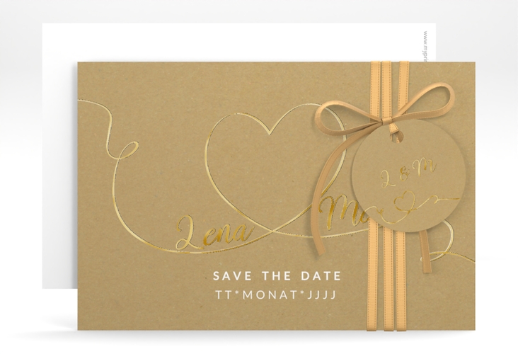 Save the Date-Karte Herzensbund A6 Karte quer weiss gold