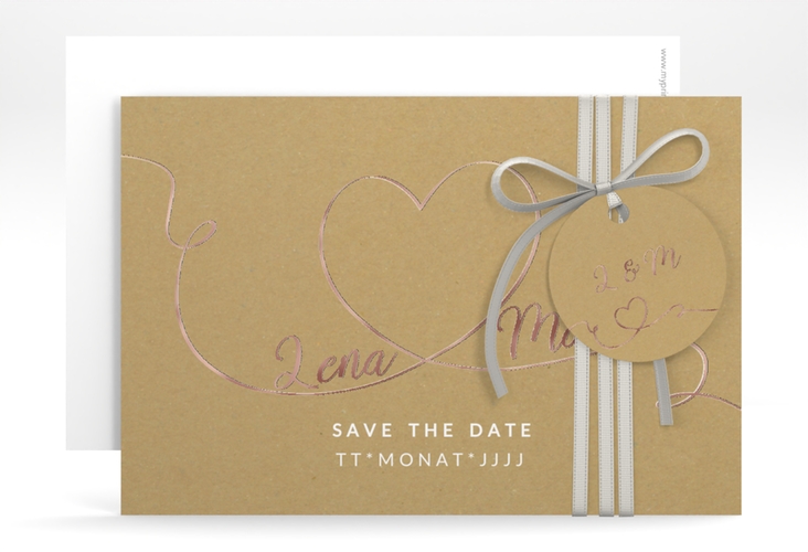 Save the Date-Karte Herzensbund A6 Karte quer weiss rosegold