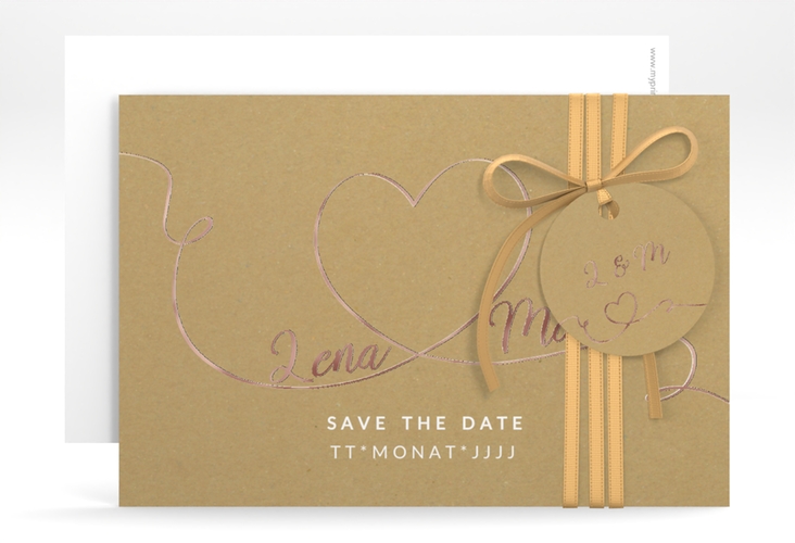 Save the Date-Karte Herzensbund A6 Karte quer weiss rosegold
