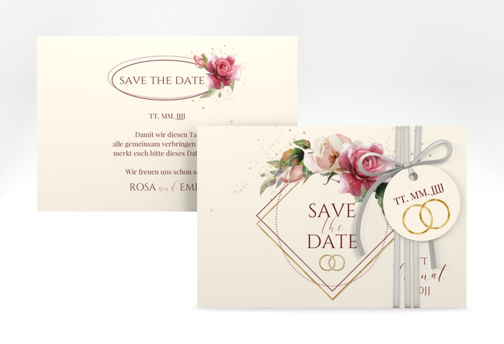 Save the Date-Karte Rosenbogen A6 Karte quer beige gold