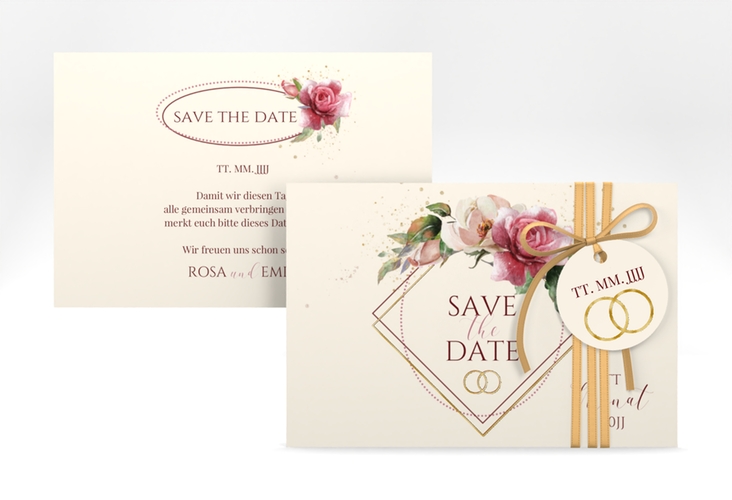 Save the Date-Karte Rosenbogen A6 Karte quer beige gold