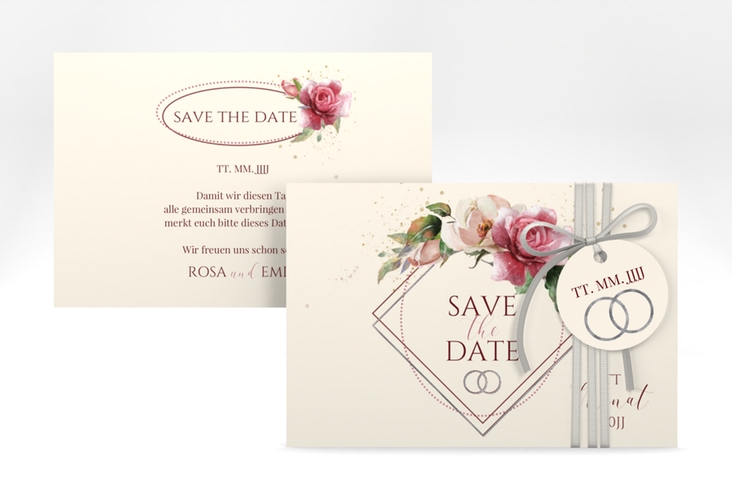 Save the Date-Karte Rosenbogen A6 Karte quer beige silber