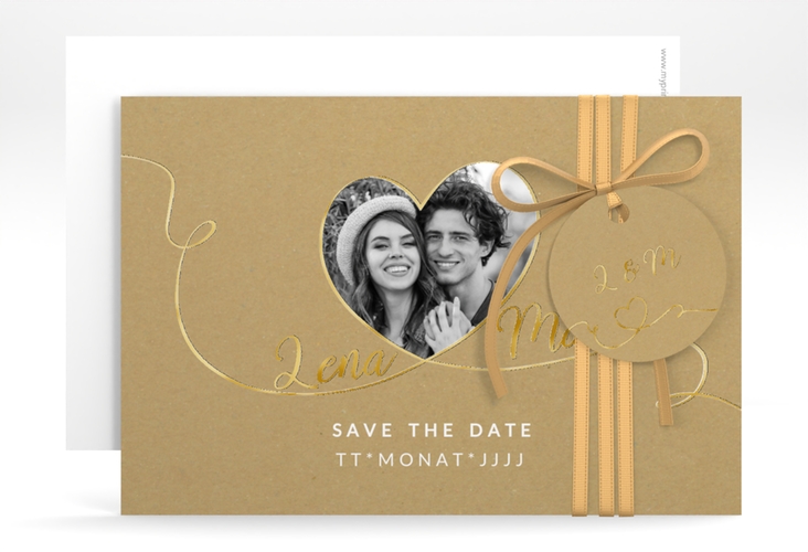 Save the Date-Karte Herzensbund A6 Karte quer weiss gold