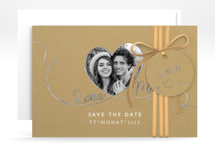 Save the Date-Karte Herzensbund A6 Karte quer weiss silber