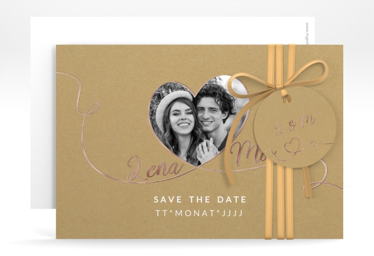Save the Date-Karte Herzensbund A6 Karte quer weiss rosegold