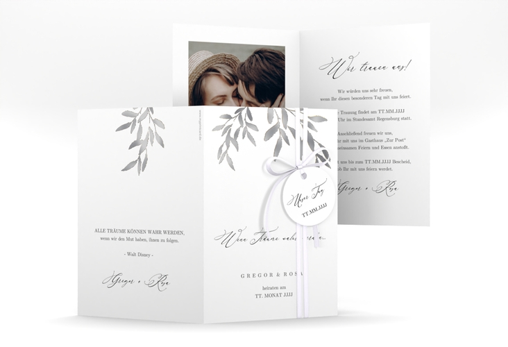 Einladungskarte Hochzeit Demure A6 Klappkarte hoch silber