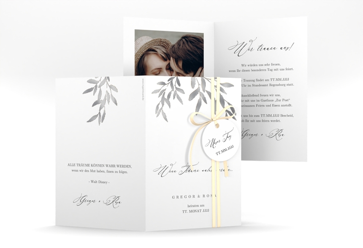 Einladungskarte Hochzeit Demure A6 Klappkarte hoch silber