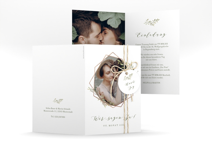 Einladungskarte Hochzeit Acacia A6 Klappkarte hoch rosegold