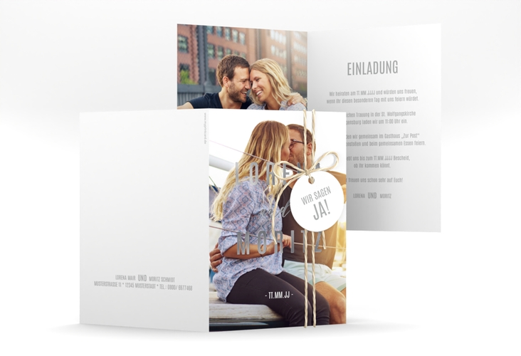 Einladungskarte Hochzeit Memory A6 Klappkarte hoch silber
