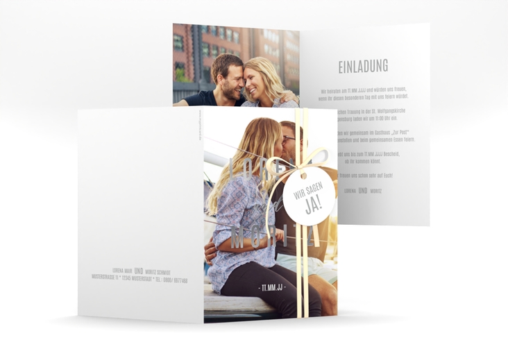 Einladungskarte Hochzeit Memory A6 Klappkarte hoch silber