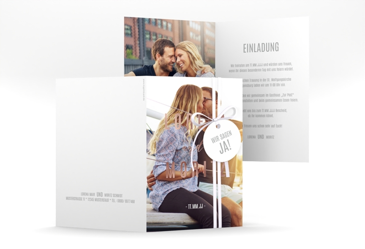 Einladungskarte Hochzeit Memory A6 Klappkarte hoch rosegold