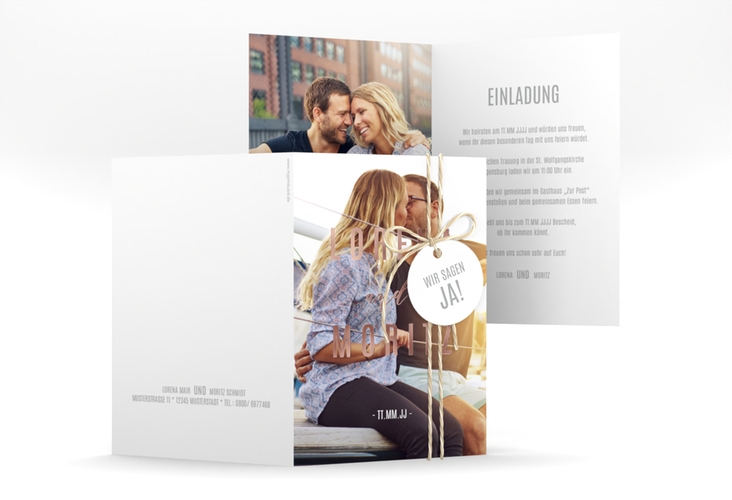 Einladungskarte Hochzeit Memory A6 Klappkarte hoch rosegold