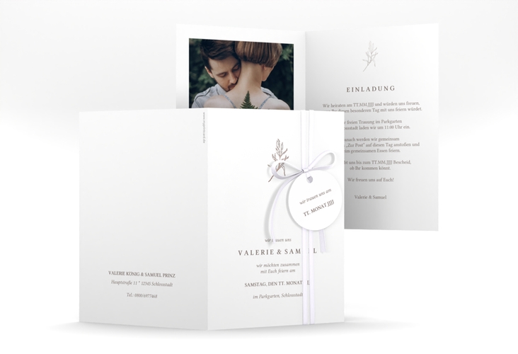 Einladungskarte Hochzeit Ivy A6 Klappkarte hoch rosegold minimalistisch mit kleiner botanischer Illustration