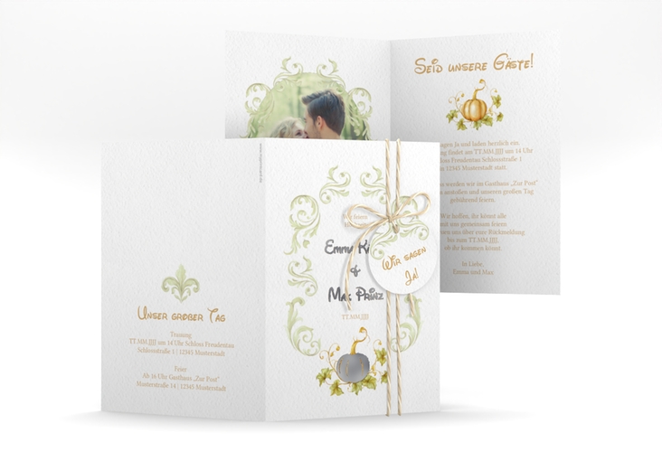 Einladungskarte Hochzeit Märchenhaft A6 Klappkarte hoch silber