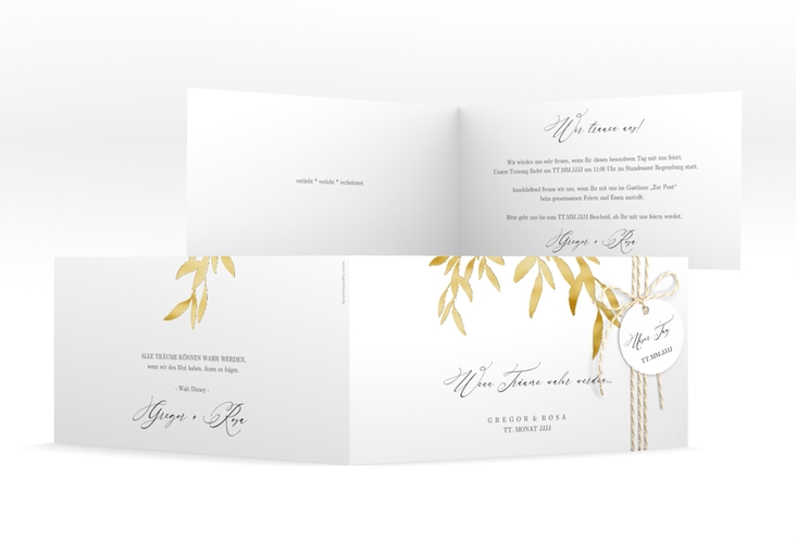 Hochzeitseinladung Demure lange Klappkarte quer gold