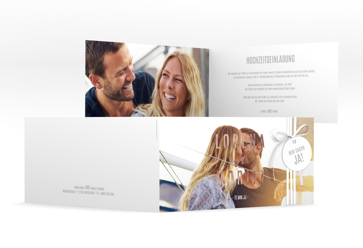 Hochzeitseinladung Memory lange Klappkarte quer rosegold