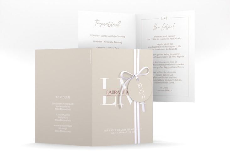 Einladungskarte Hochzeit Monogramm A6 Klappkarte hoch rosegold