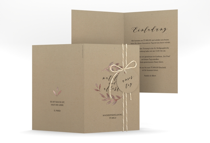 Einladungskarte Hochzeit Naturelove A6 Klappkarte hoch rosegold
